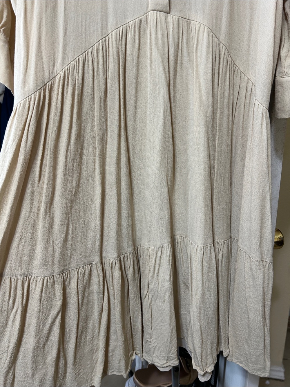 Relaxed Cream Tiered Collared Tunic Dress - Picture 3 of 3